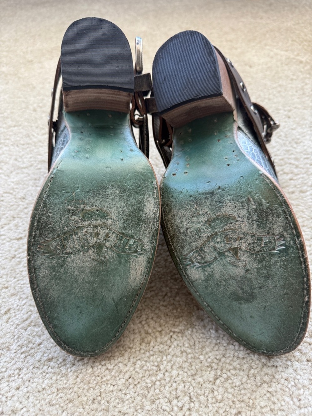 Freebird Turquoise Croc-Embossed Ankle Boots with Brown Decorative Strap - Picture 5 of 5